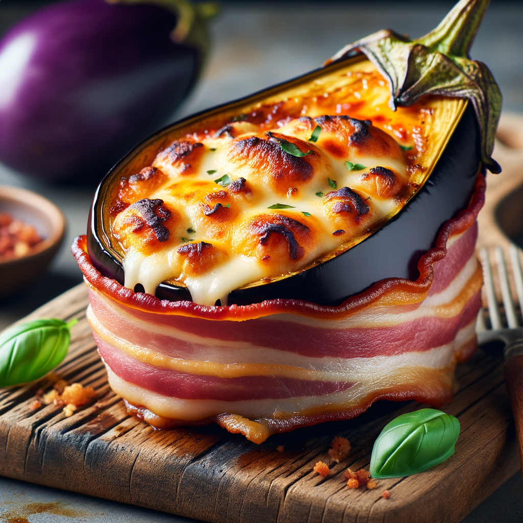 Bacon-Wrapped Cheesy Stuffed Eggplant Recipe