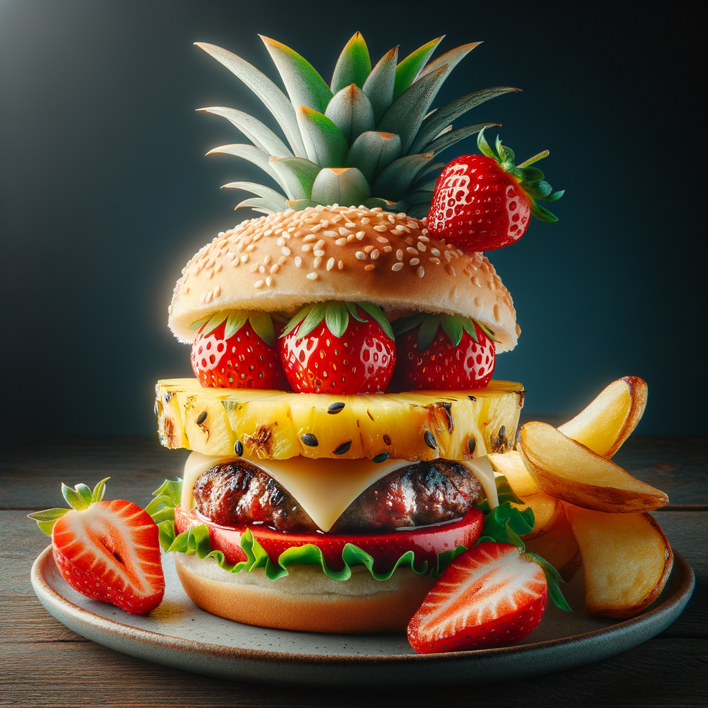 Gourmet Burger Recipe with Pineapple and Strawberries