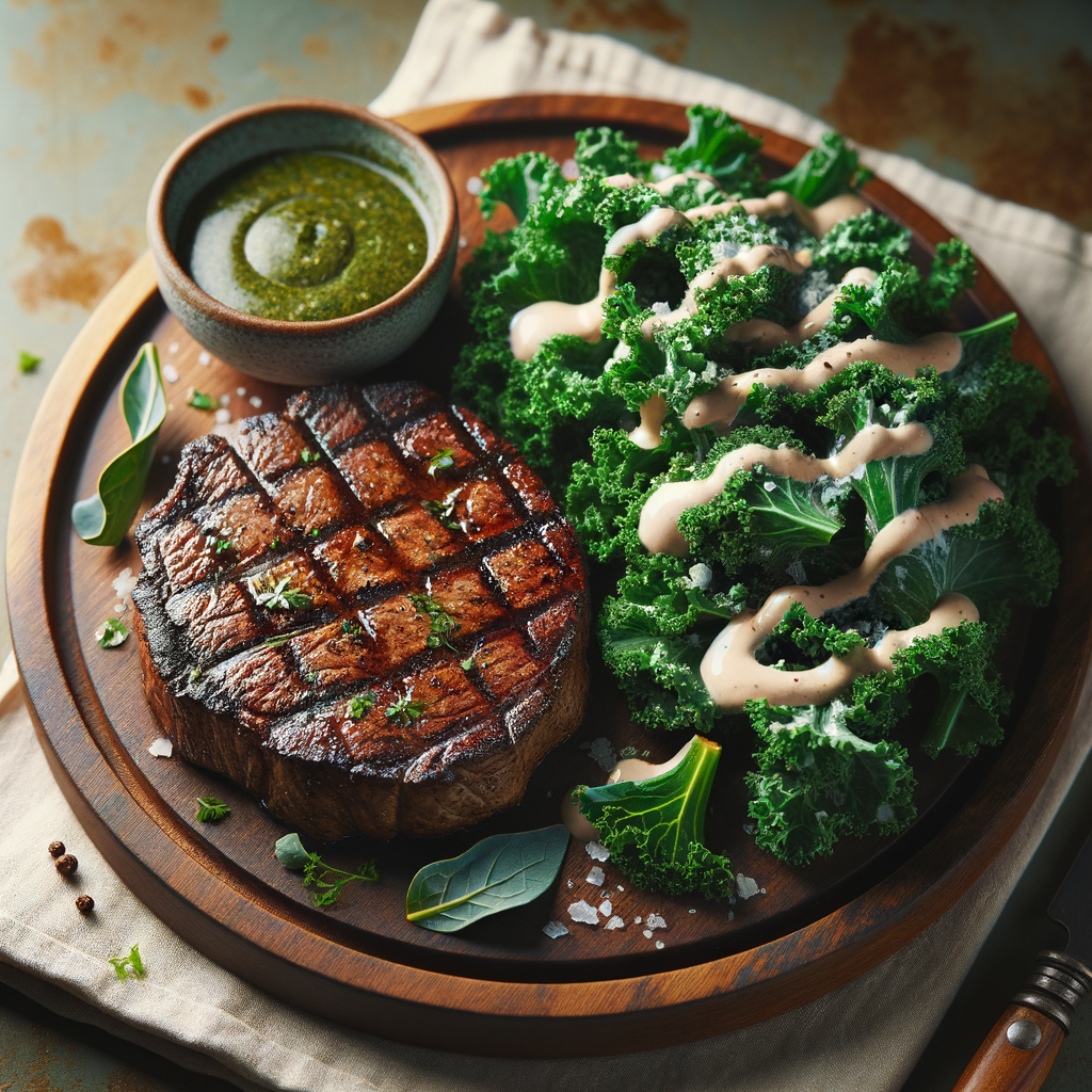 Seitan Steak with Creamy Kale Salad Recipe - Keto Dinner