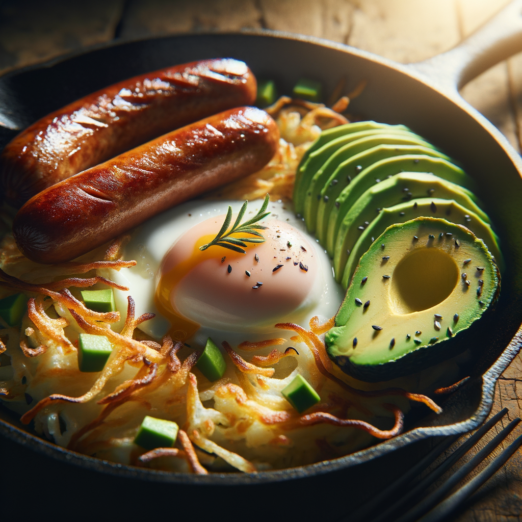 Hearty Savory Breakfast Skillet Recipe with Poached Egg and Avocado