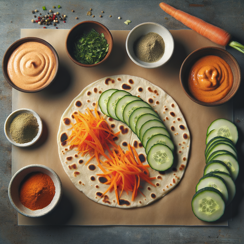 Cucumber and Carrot Flatbread Wraps with Zorneo Sauce Recipe