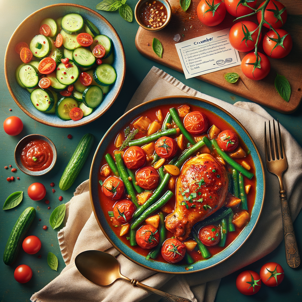 Tomato Chicken with Beans and Cucumber Salad Recipe