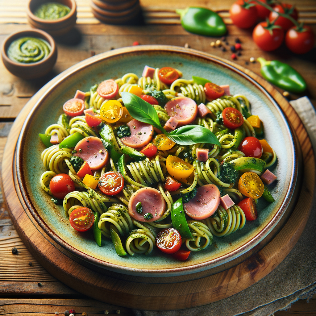 Pasta with Pesto, Ham, and Vegetables Recipe