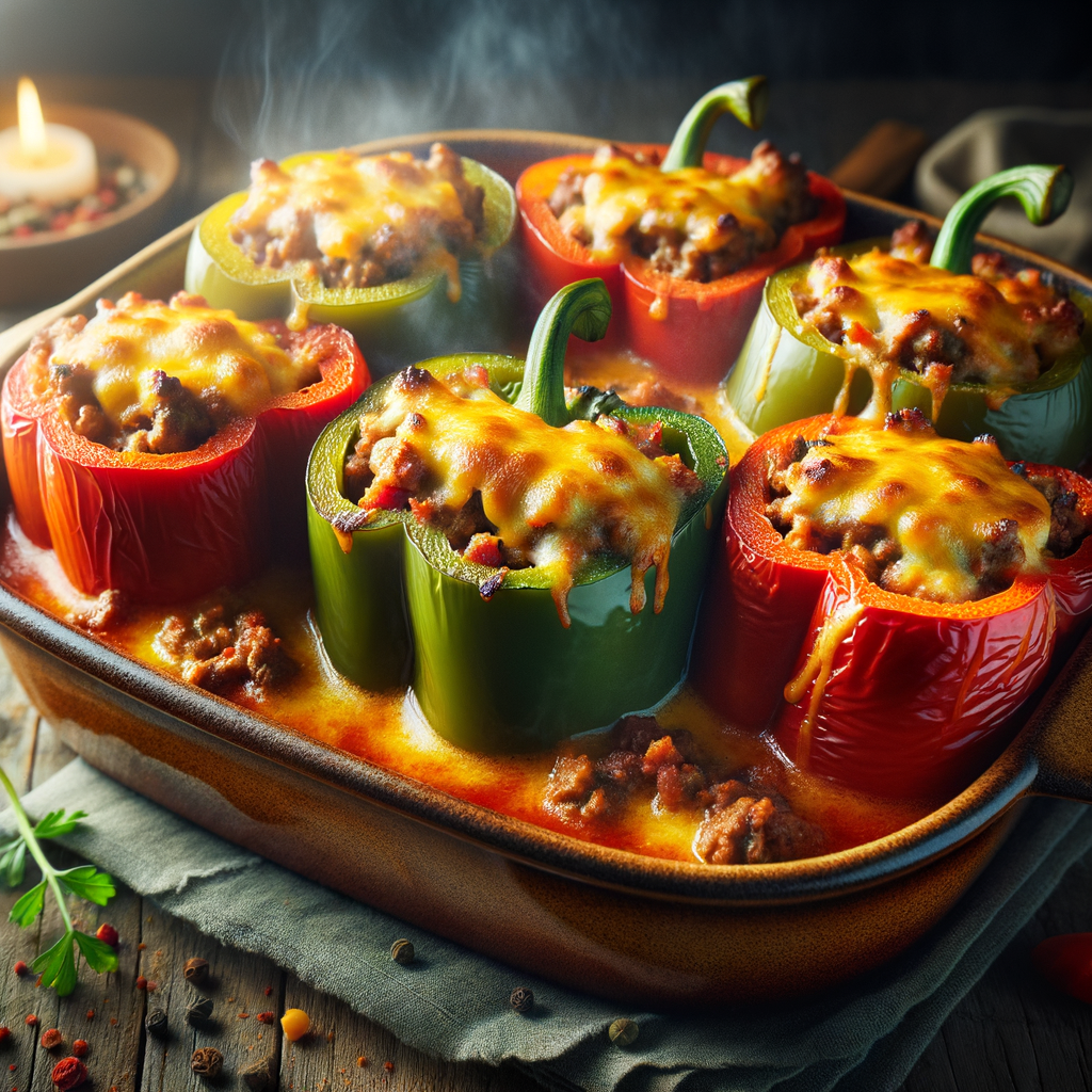 Stuffed Bell Pepper Casserole with Ground Beef and Cheddar Cheese